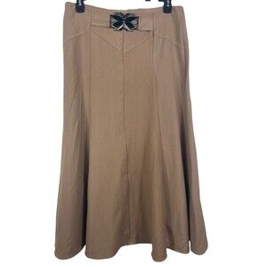 Omega Collection Beige Maxi Office Floral Art Deco Belt Skirt XXL
